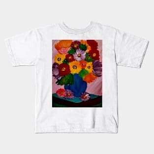 A lovely boutique of flowers in a blue vase Kids T-Shirt